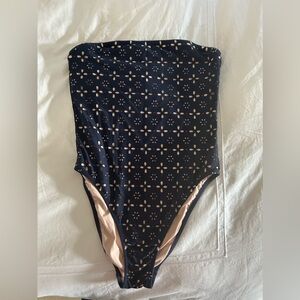 Jcrew strapless navy laser cut bathing suit size 8; gently worn